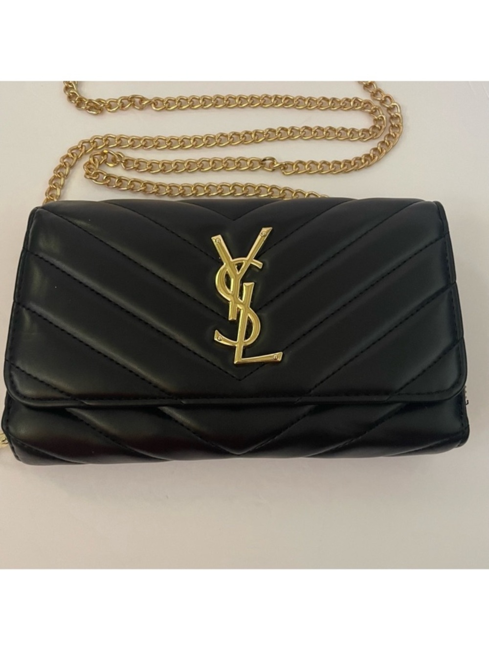 Black Quilted Leather Crossbody with Gold Chain - Picture 2 of 16